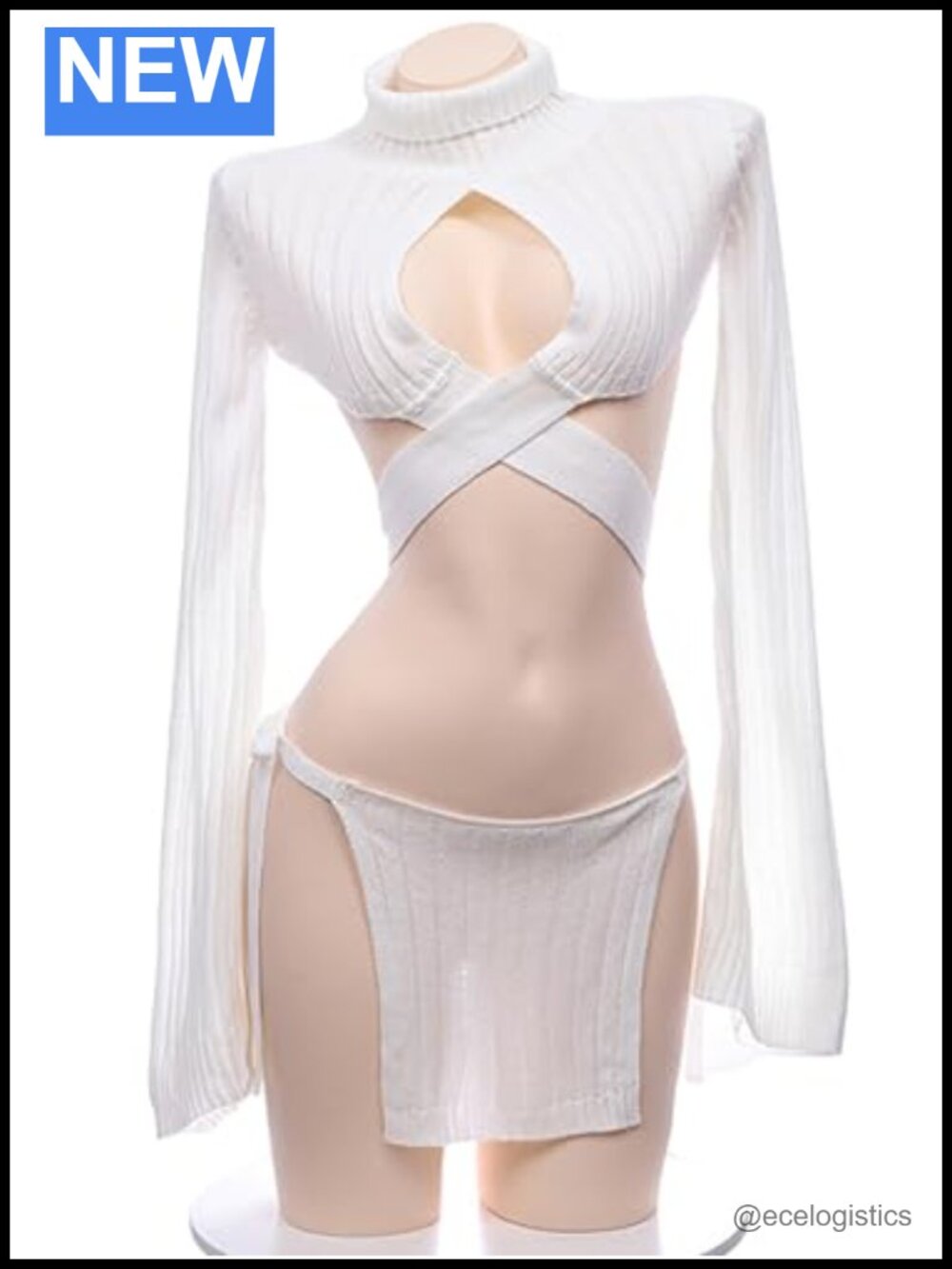 Women's Backless Knit Crop Top and Mini Skirt Cosplay Set with Open Front